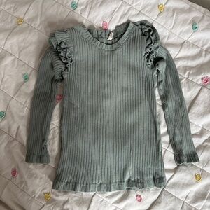 kate quinn Sage Green Ribbed Long-Sleeve Top with Ruffle Shoulders